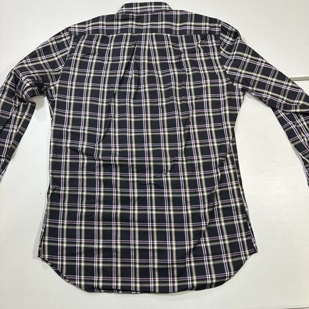 Peter Millar Mens Shirt Plaid Button Down Long Sleeve Black Purple Cotton Size M